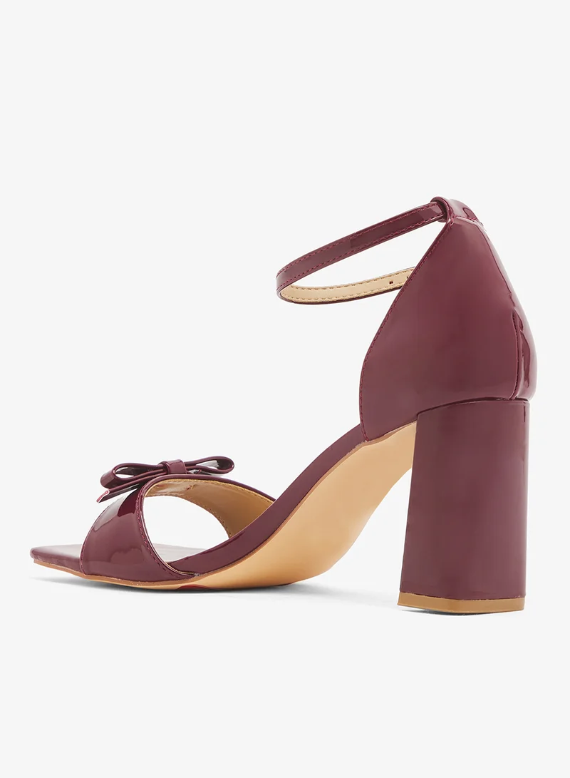 Glamorous BURGUNDY Wide Fit Low Block Ankle Strap Heeled Sandals for Women | Best Price UAE